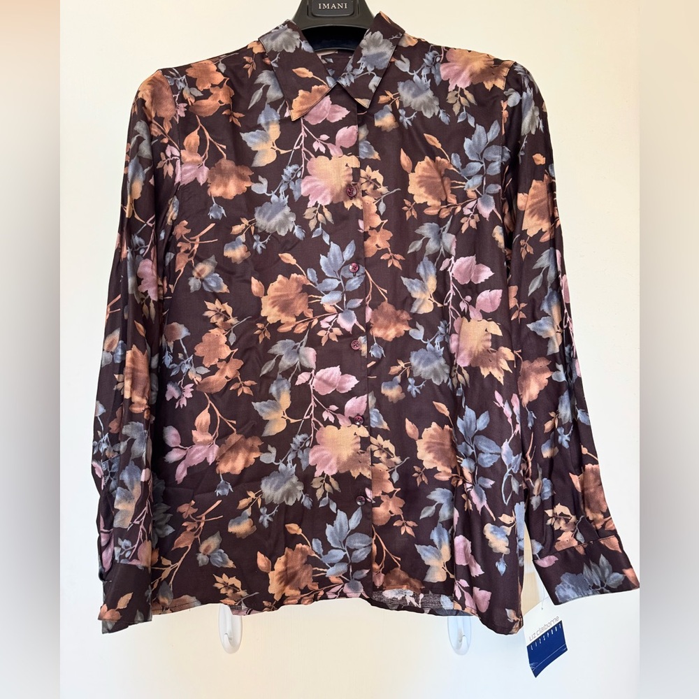 NWT Vintage 90s Liz Claiborne LizSport Rayon Floral Blouse Tuscany M
